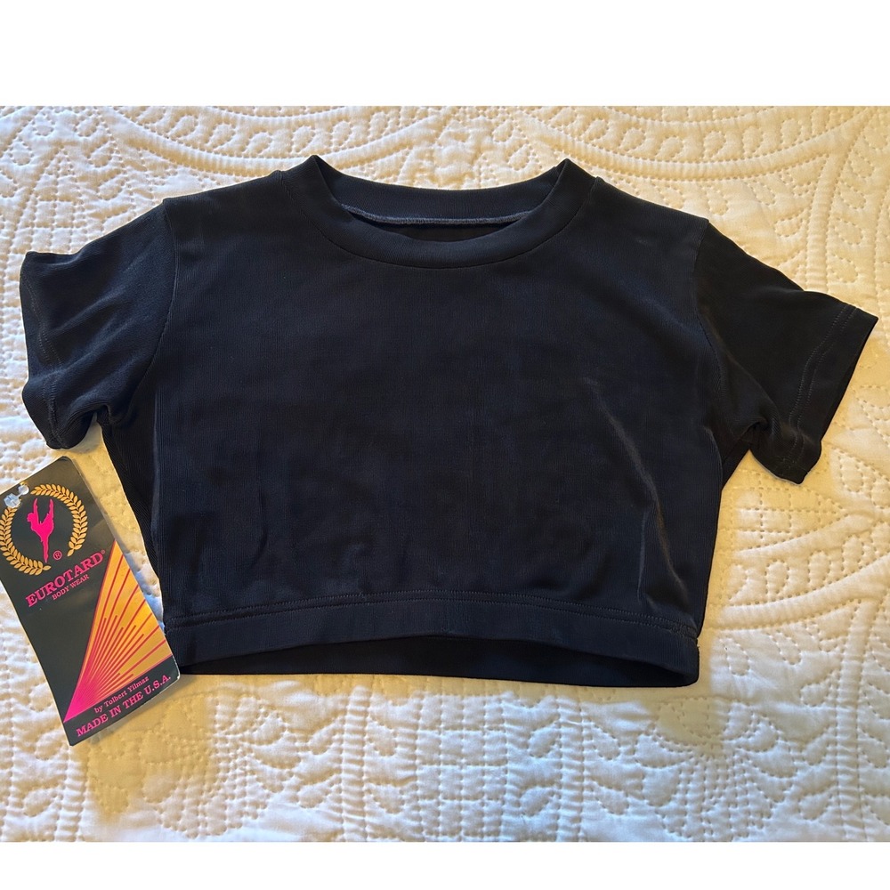 Eurotard Black Short Sleeve Crop Top Dance Activewear Small Made in USA NEW